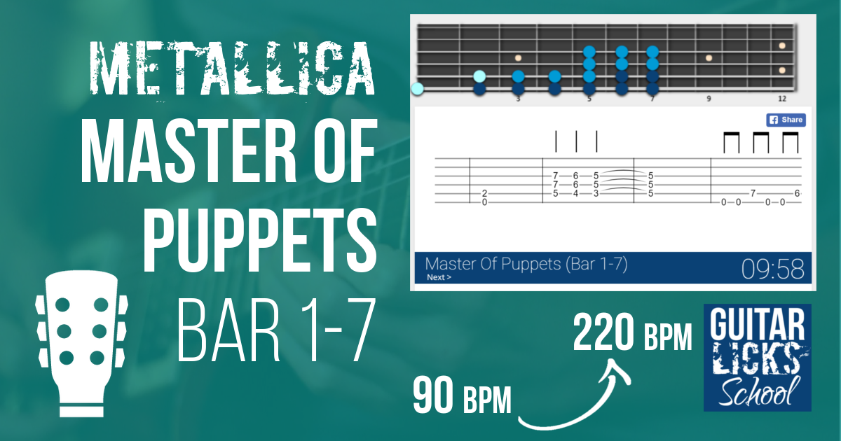 Apprendre MASTER OF PUPPETS (METALLICA), Bar 1-7 à la GUITARE en 9’58